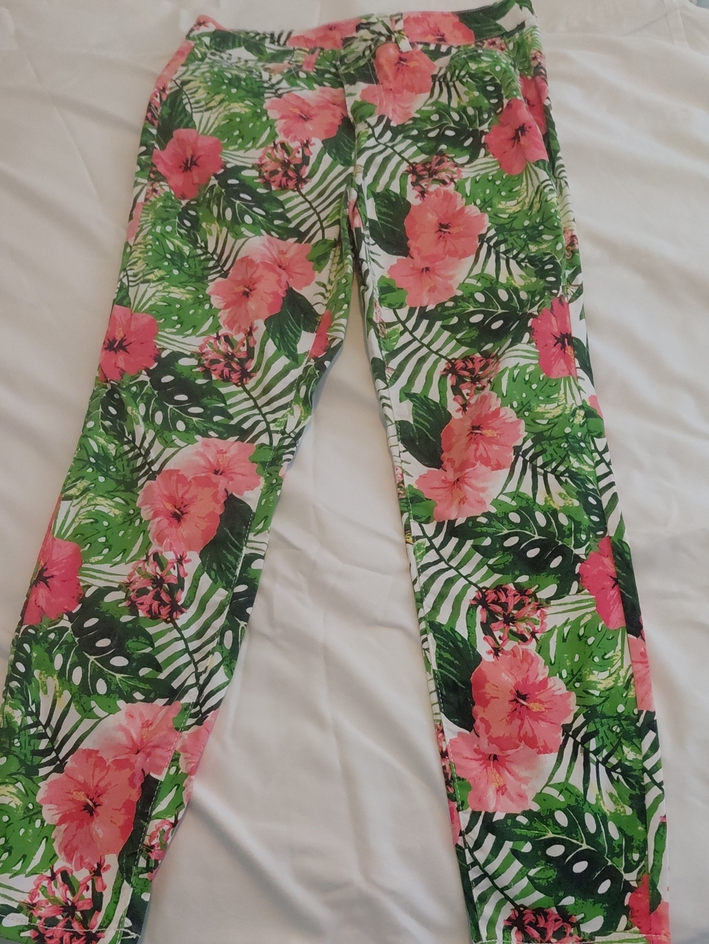 Tropical Floral Print pants - Pink & Green
